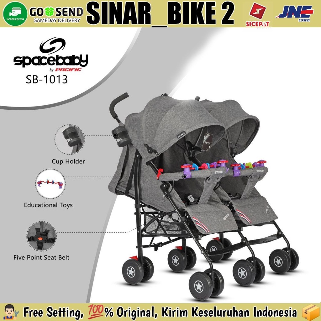 Baby Stroller SPACEBABY SB 1013 Twins Kembar Kereta Dorong Anak Bayi Kanopi Rem Roda Enam