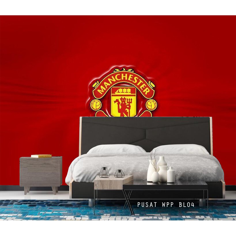 UKURAN BESAR, Wallpaper Sticker Dinding, Wallpaper Dinding motif Club Bola Manchester United 3d