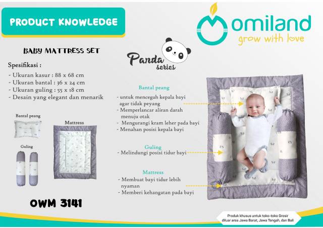 Omiland Baby Mattress Matras Bayi Set Bantal Peang + Guling Motif Panda Series - OWM 3141