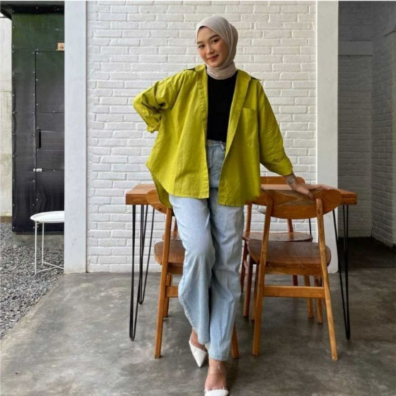 Kemeja Wanita Oversize Linen Olivia Shirt Linen Pocket Oversize