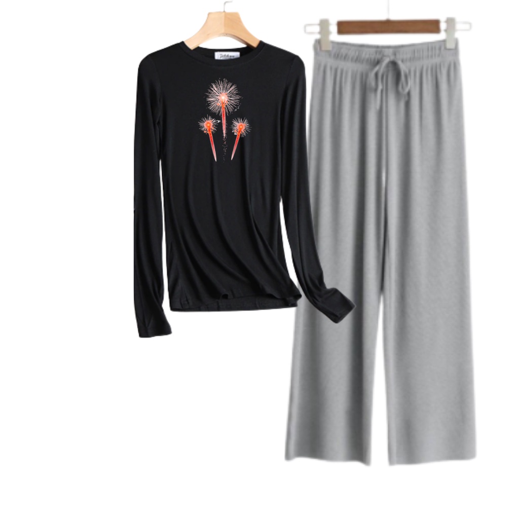 Choice Ali -  Set Baju Wanita Baju Atasan Motif Kembang Api Dan Celana kulot