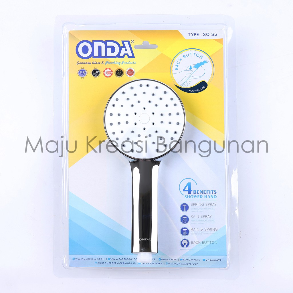 Hand Shower ONDA SO SS Chrome Kamar Mandi Tipe SOSS Kepala Bulat Toilet Termasuk Selang Fleksibel