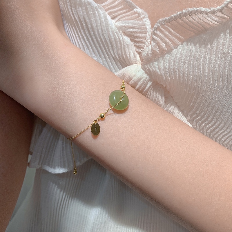Gelang Giok Hetian Alami Lapis Emas 14K Untuk Wanita ACKER