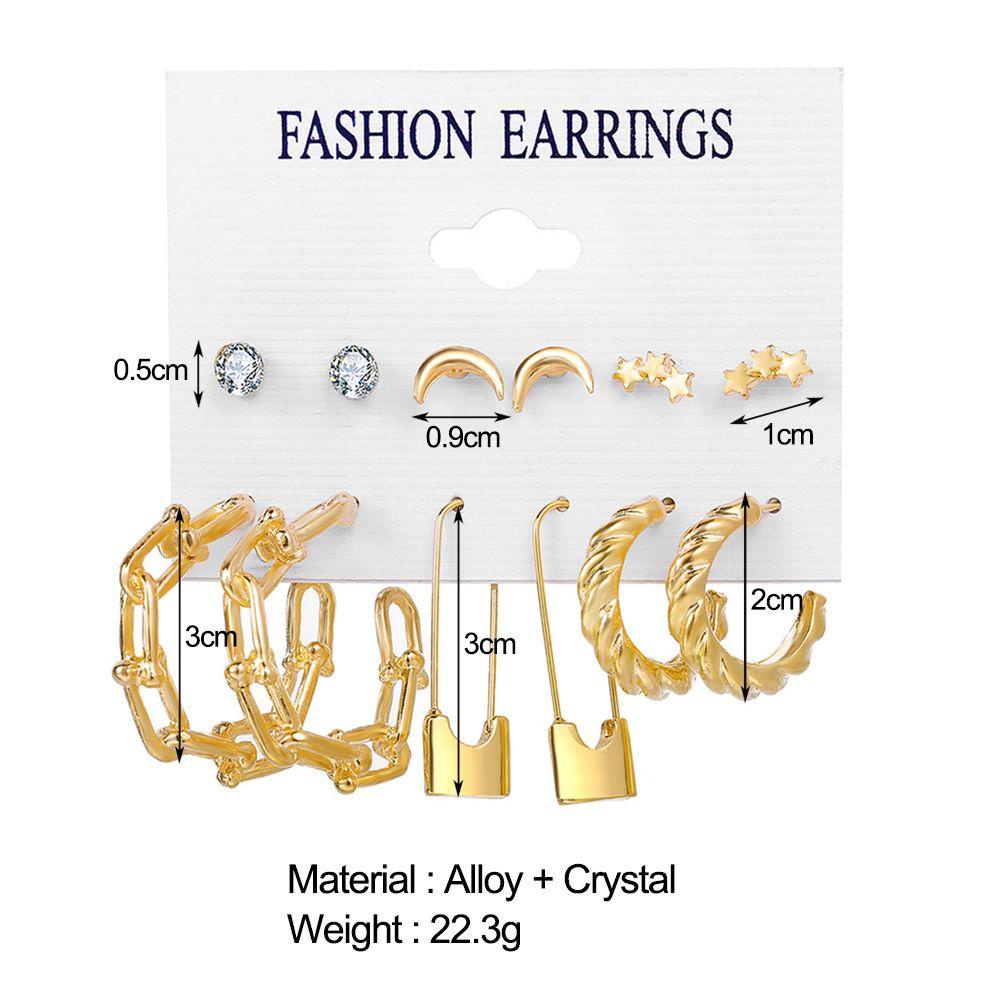 Anting Set Nanas 6pasang Perhiasan Punk Mutiara Emas