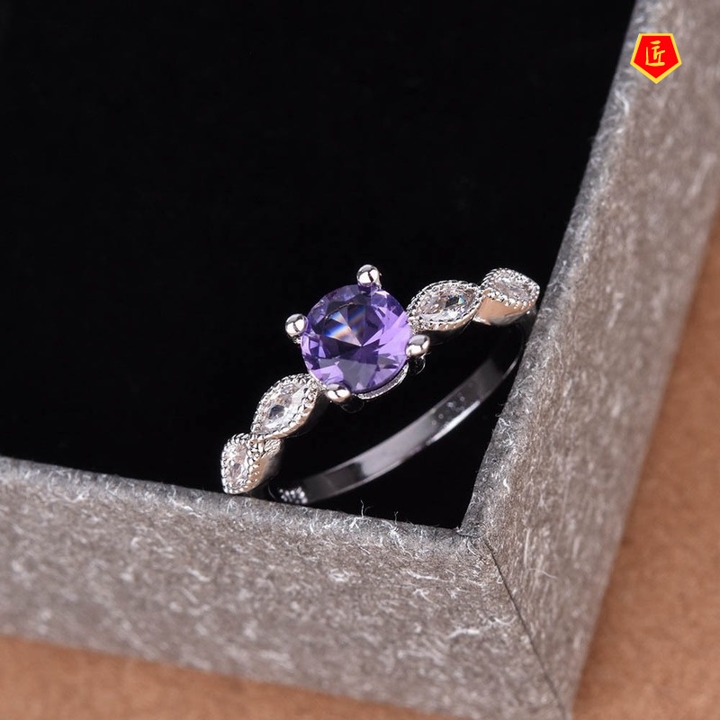 [Ready Stock]Inlaid Blue round Diamond Ring Luxury Red Colored Gems