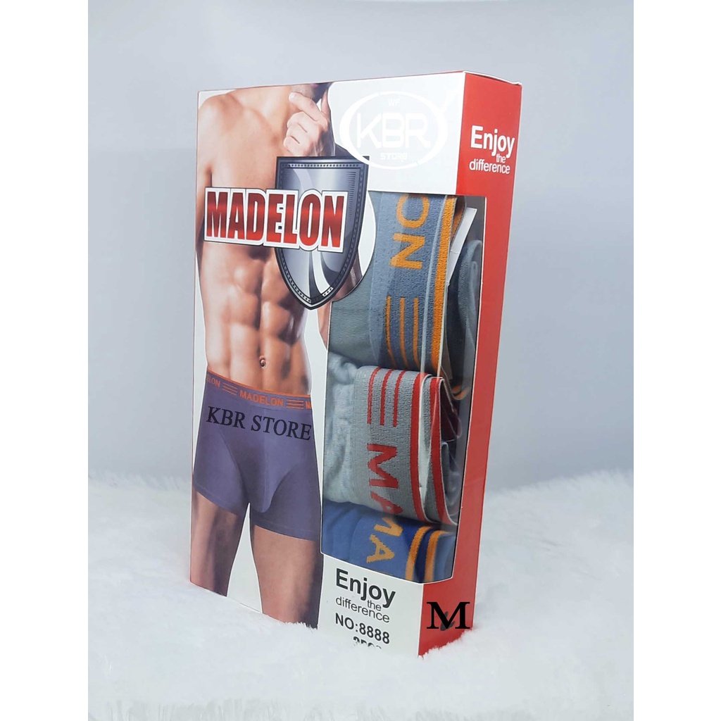 WF STORE  Celana Dalam Pria 3PCS MADELON Art 8880 CD BOXER PRIA [Size M L XL &amp; Jumbo ]