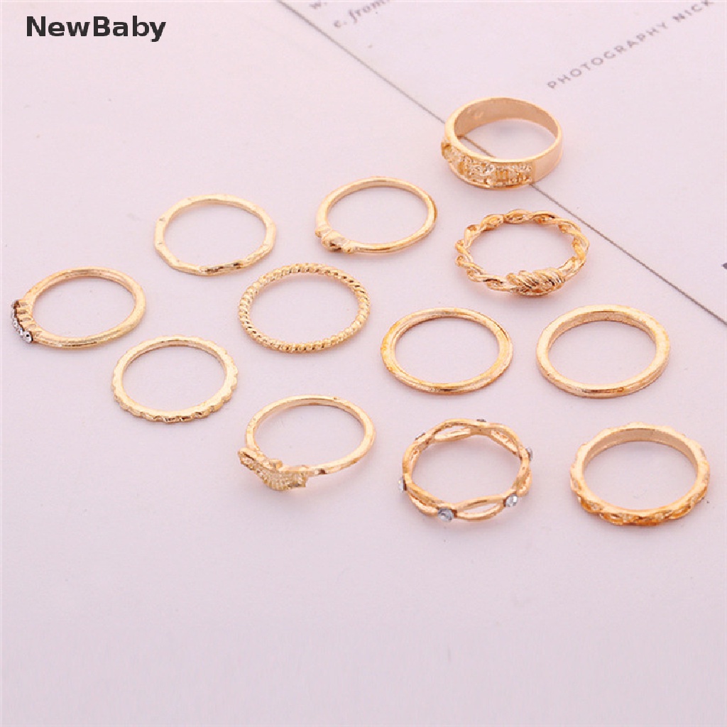 12pcs / Set Cincin Knuckle Lapis Emas Gaya Vintage Punk Untuk Wanita