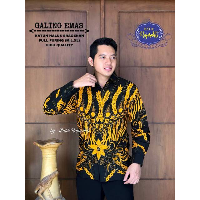 Batik Solo GALING EMAS Kemeja Pria Katun Halus Sragenan Full Furing