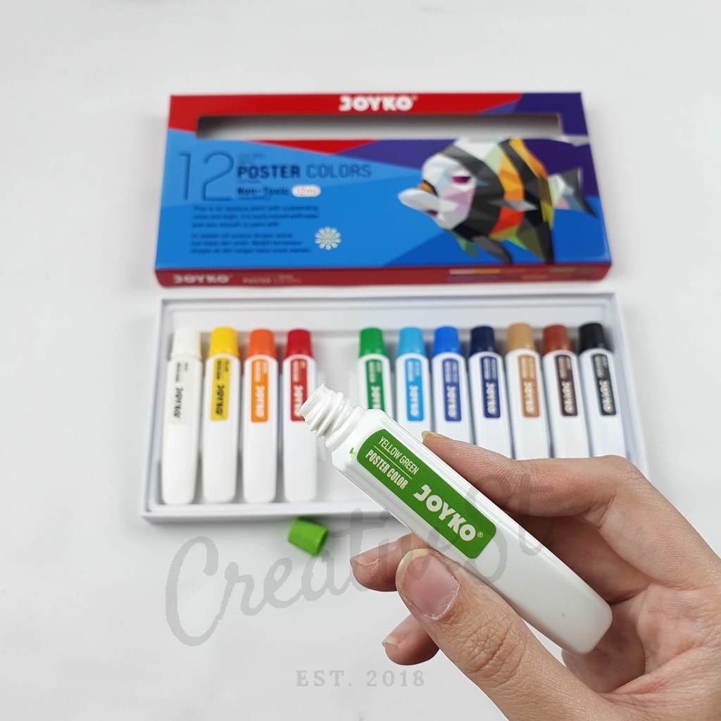 

JOYKO Cat Poster Color Paint 12Ml 12 Warna Colors Poc-12Ml-12C Tube