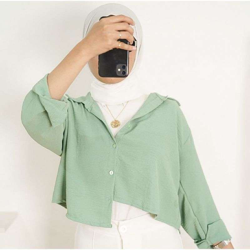 HANIN CROP CRINKLE Zumbo/ kemeja crop crinkle / Atasan Blouse Airflow /Atasan kemeja krinkle wanita