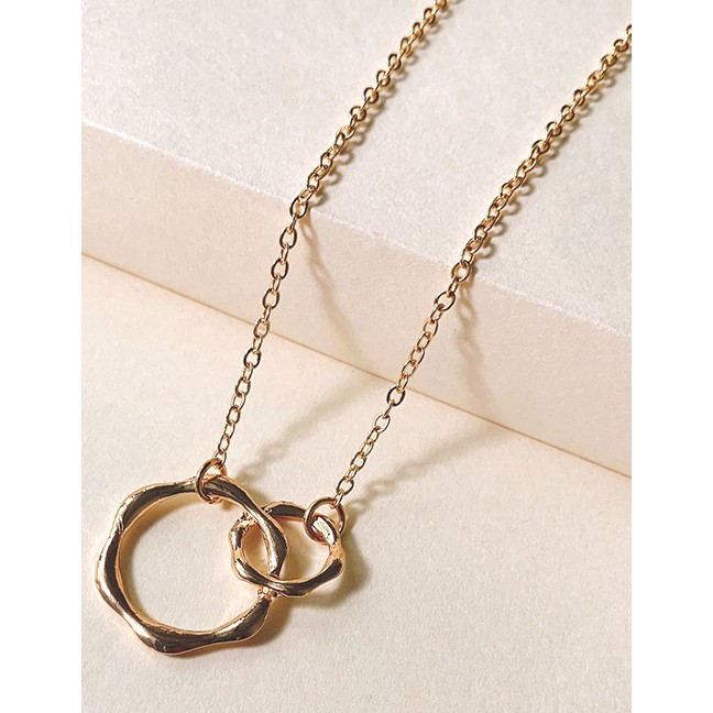 LRC Kalung Wanita Fashion Golden Geometric Two-chain Hollow Alloy Necklace K43576