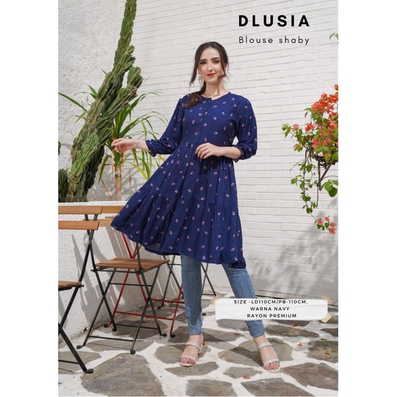 Daster arab DLUSIA BLOUSE SHABY Dress Rayon Midi Tunik Mewah Kekinian