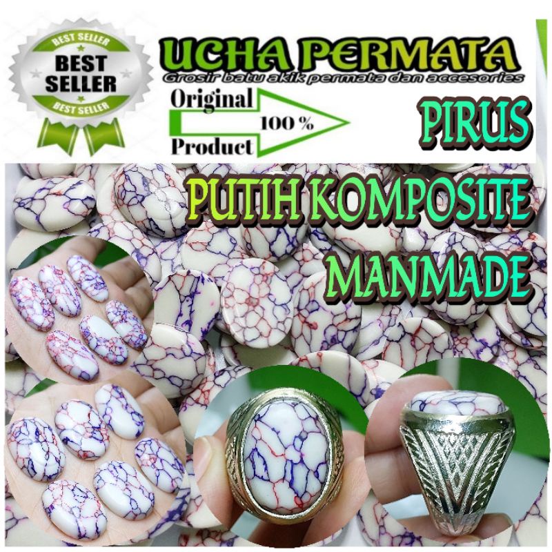 cincin batu akik pirus putih urat pancawarna / pirus komposite / tidak asli / pirus urat merah biru 