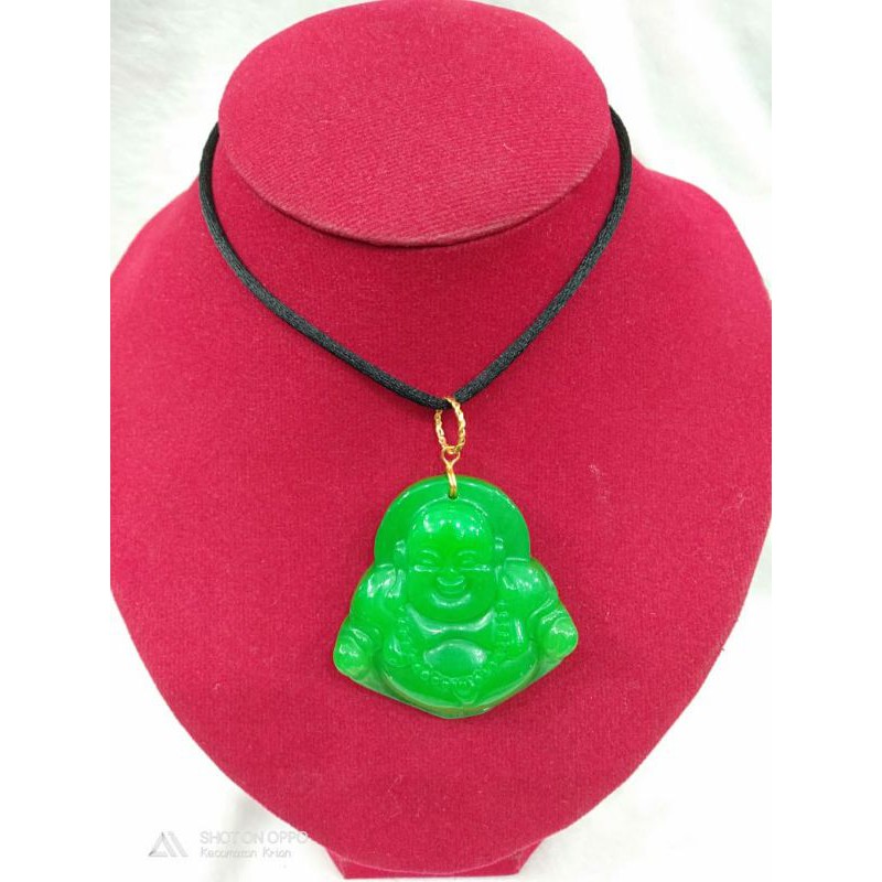 Lt859E223E liontin emas batu giok hijau jade budha antik emas kuning asli berat  0.950 sama mata 28.