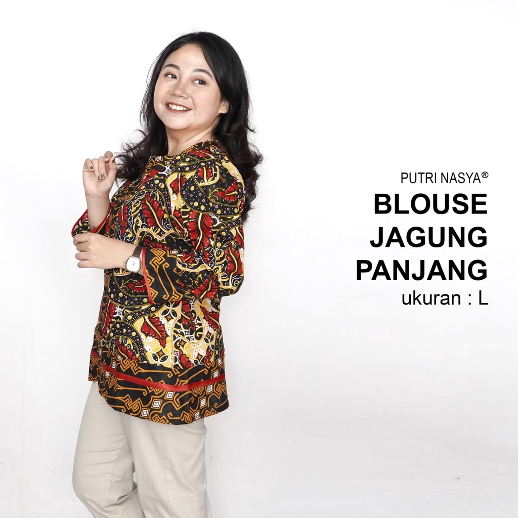 Blouse Big Size LD 140 Wanita Atasan Batik Jumbo L-XL-2L-3L-4L-5L-6L-7L Model Blus Jumbo Kerja Batik / Atasan Big Size Kerja Wanita / Pakaian Batik Kantor Kekinian Seragam