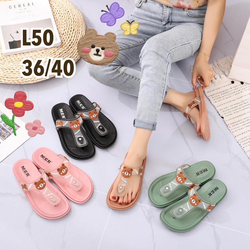 [SUPER BEST SELLER] Sandal Jepit Karet Wanita Import Jelly Simple Bear Beruang Lucu Cantik Import MGR Mokaya Balance / (853)(L50)  Size 36-40