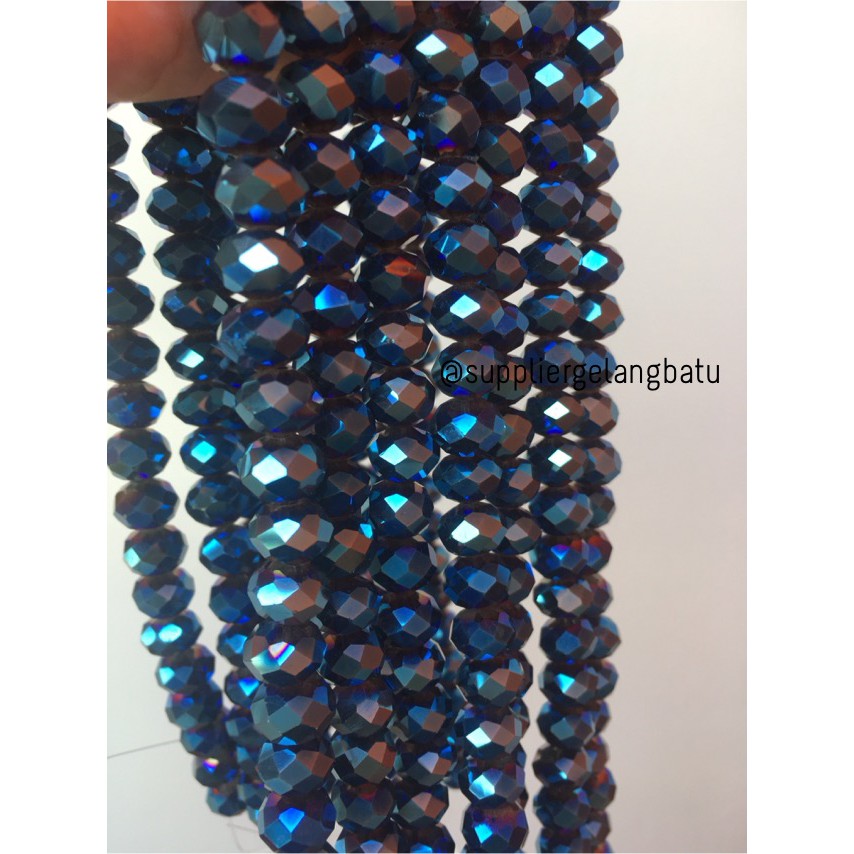 Crystal Ceko kilap 10mm BLUE METALIC biru metalik rondel donat kreasi aksesoris craft bahan fashion