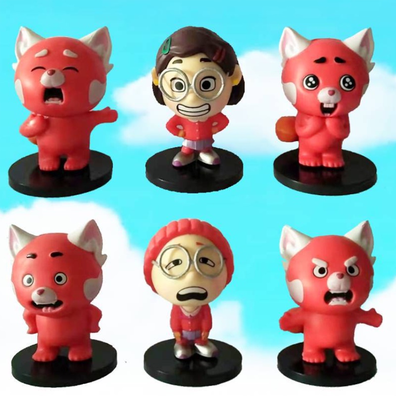 Turning Red Figure Cartoon 6pcs/set Peluche Panda Model Hadiah Untuk Mainan Anime Anak