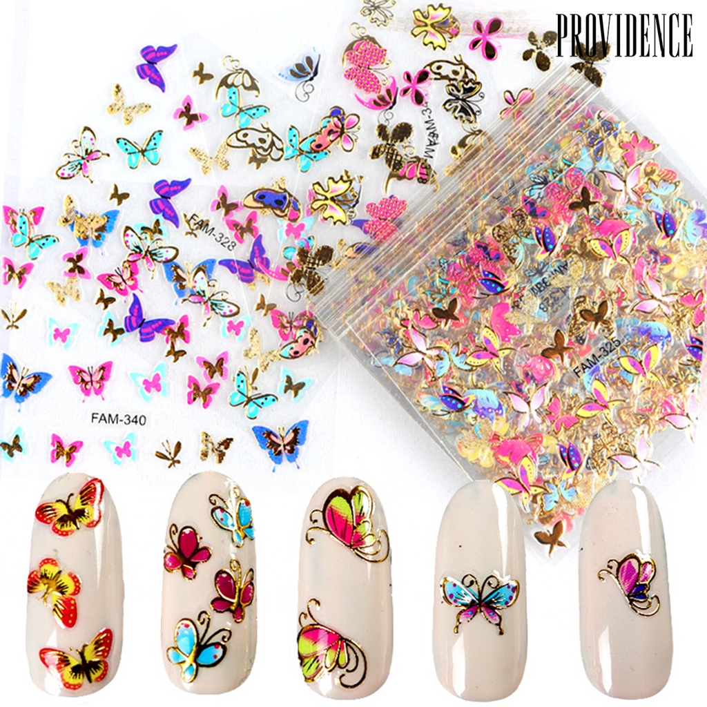 Providence 30Pcs/Set Nail Stamping Decals Easy to Stick Back Glue 3D Colorful Butterfly Design Nail Foil Sticker for Manicure