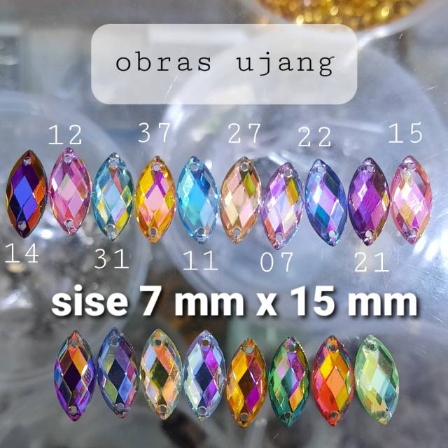 50biji Payet Kristal Jahit bentuk Daun (pelangi)