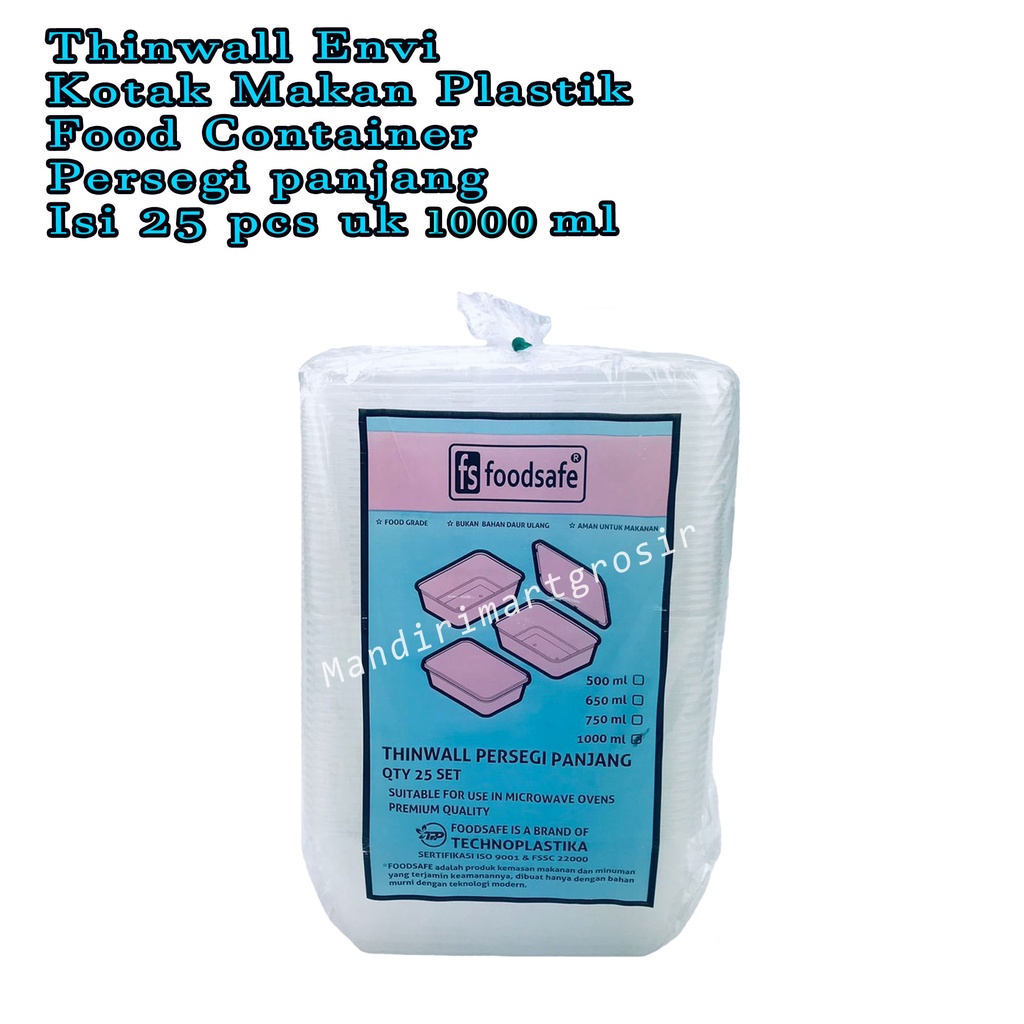 Thinwall Foodsafe * Kotak Makan Plastik * Food Container Persegi panjang * isi 25 pcs * uk 1000 ml