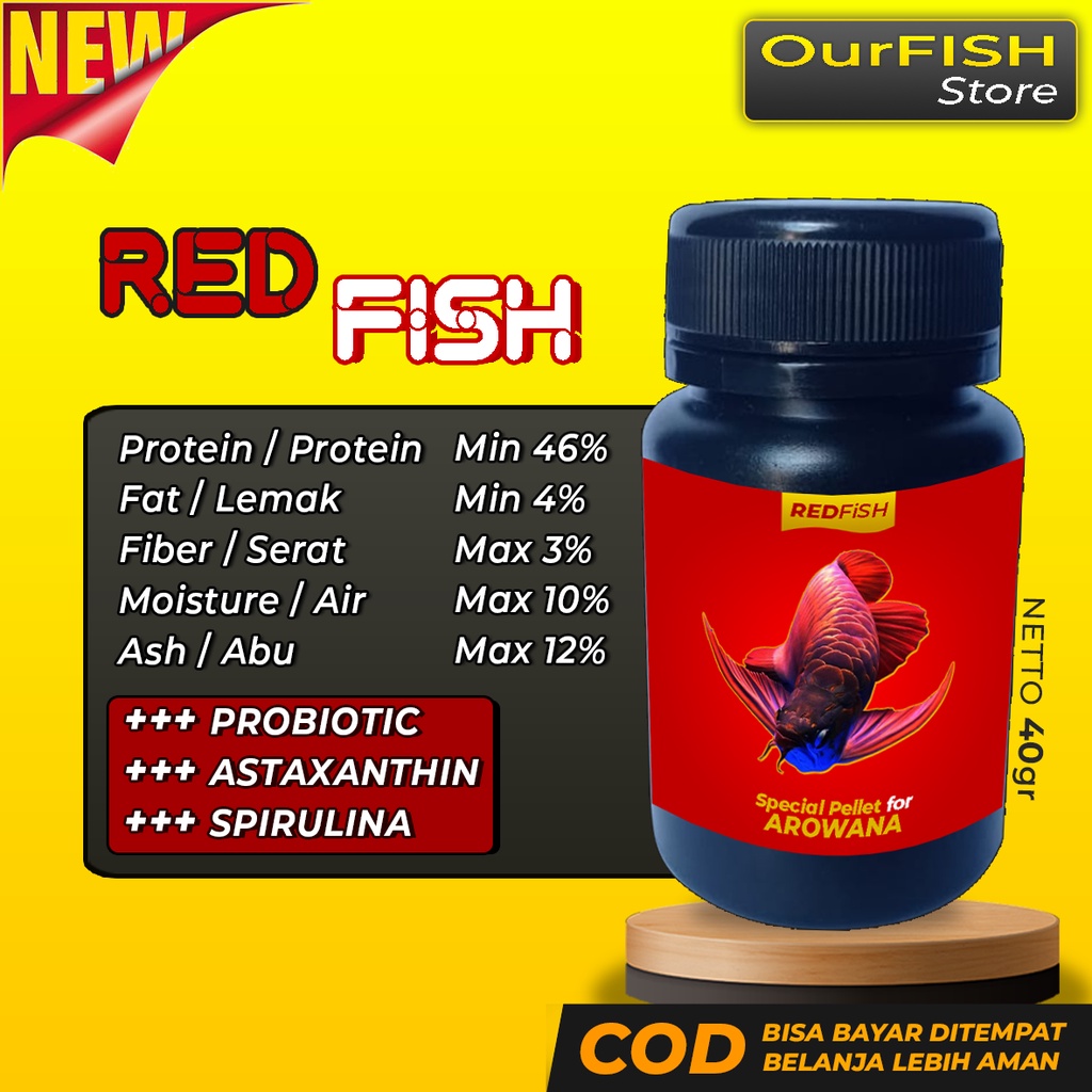 OURFISH - Redfish Pelet Makanan Pakan Ikan Arwana Super Red Golden Silver Jardini