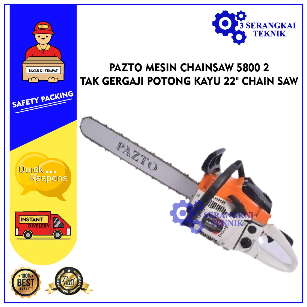 PAZTO MESIN CHAINSAW 5800 2 TAK GERGAJI POTONG KAYU 22&quot; CHAIN SAW