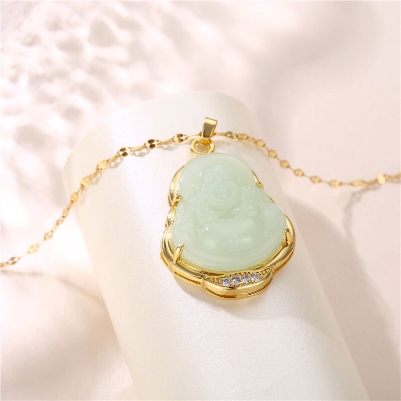 Julaihut Titanium Necklace / Kalung Buddha Giok Hijau Putih Anti Karat