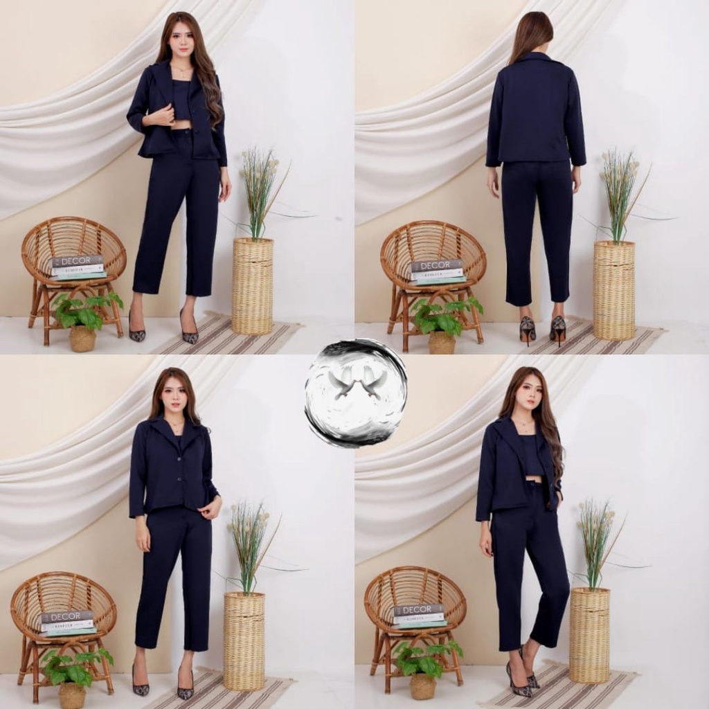 Kyomi Blazer Set / Setelan Wanita terbaru / Set Blazer Kerja + Dalaman Crop / Bisa COD