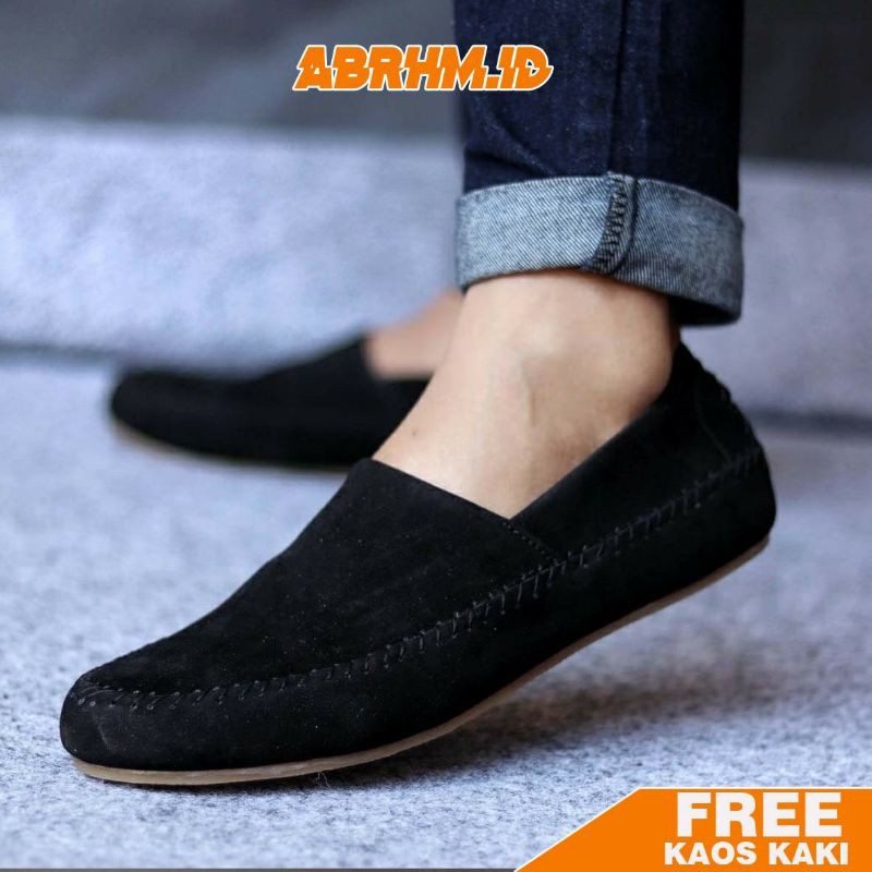 ABRHM x HUNICI - Sepatu Slip On Pria Sepatu Casual Pria Sepatu Kulit Syntetic Pria Sepatu Original Sepatu Kasual Santai Kuliah Gaya Keren Kekinian Ori Murah Terlaris