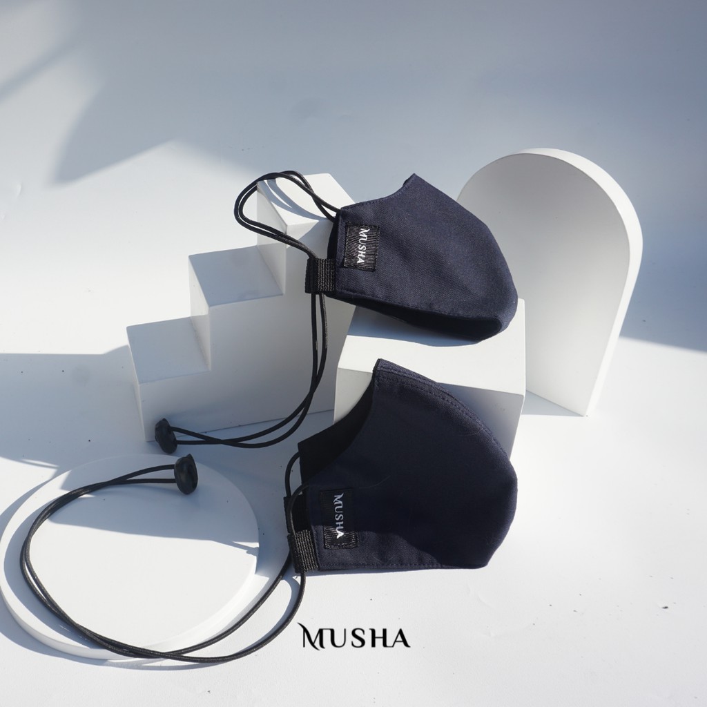 MUSHA Basic Mask Strap - Navy | Masker Kain 3 Ply Earloop