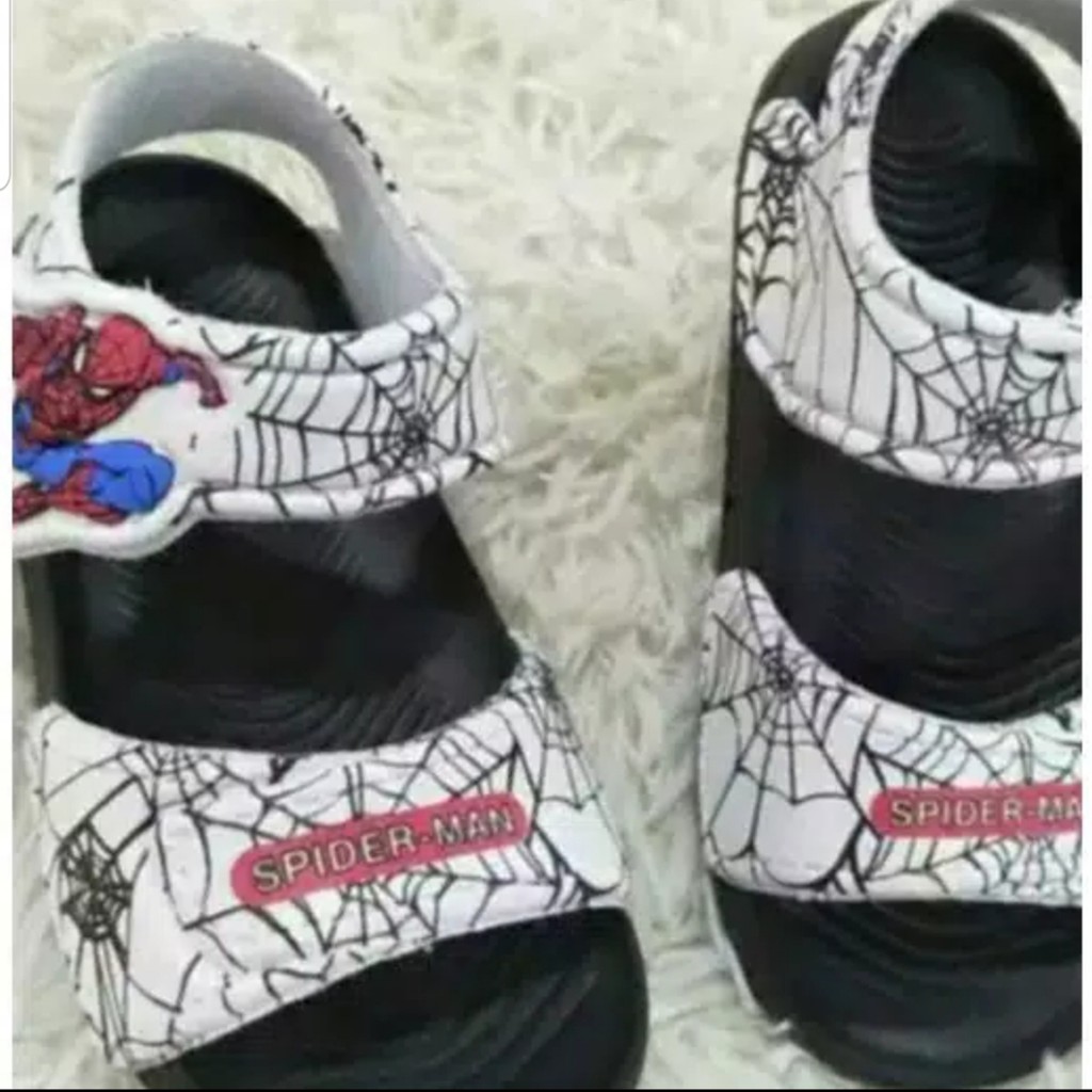 SANDAL ANAK LAKI LAKI SPIDERMAN FLAT SOFT NON LED USIA 1,5 sd 4 THN WARNA PUTIH