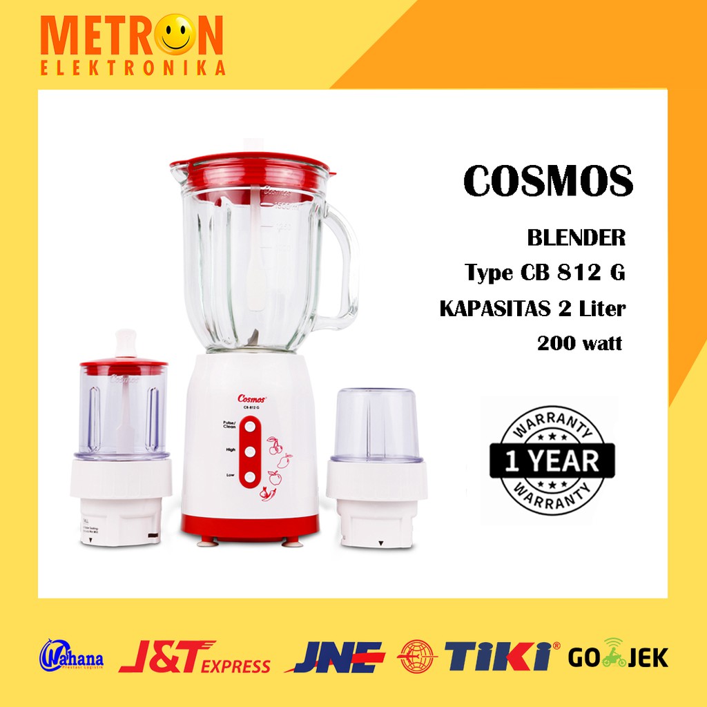 COSMOS CB 812 G / BLENDER GELAS KACA 2 LT + 2 MILL BASAH DAN KERING / CB812G