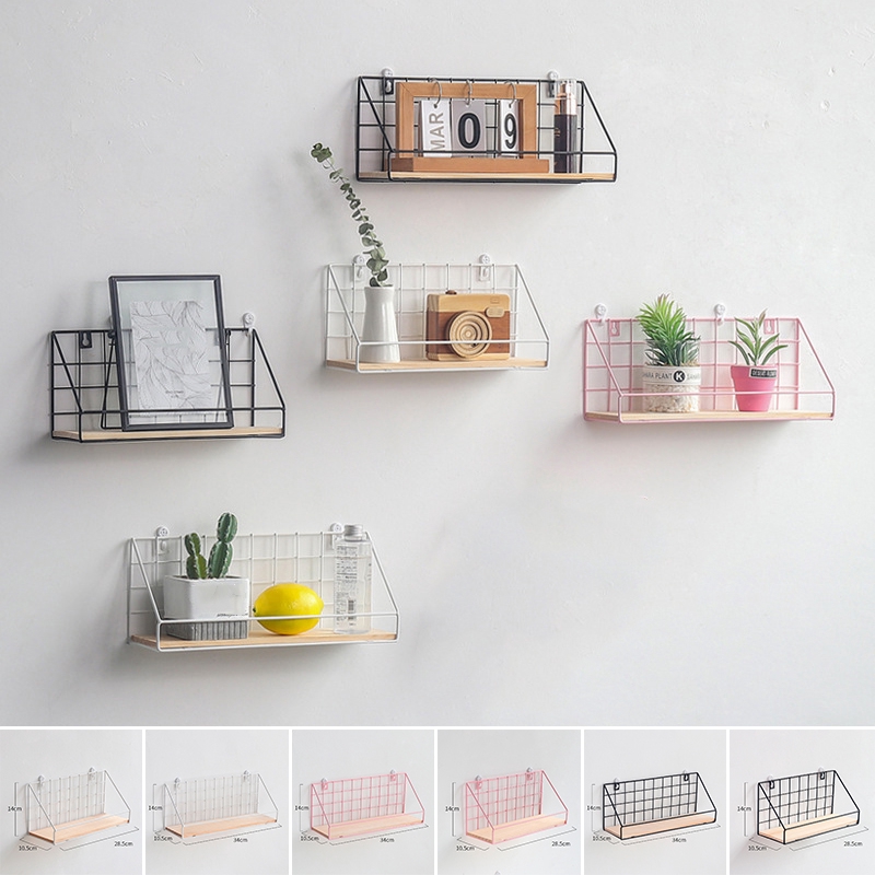 Storage Hallway Unit Wooden Mounted Display Dorm Iron Hanging Kitchen Floating Wall Storage Shelf Shopee Indonesia