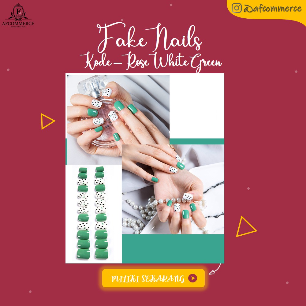 KUKU PALSU KARAKTER PRINTED NAILS KODE ROSE WHITE GREEN