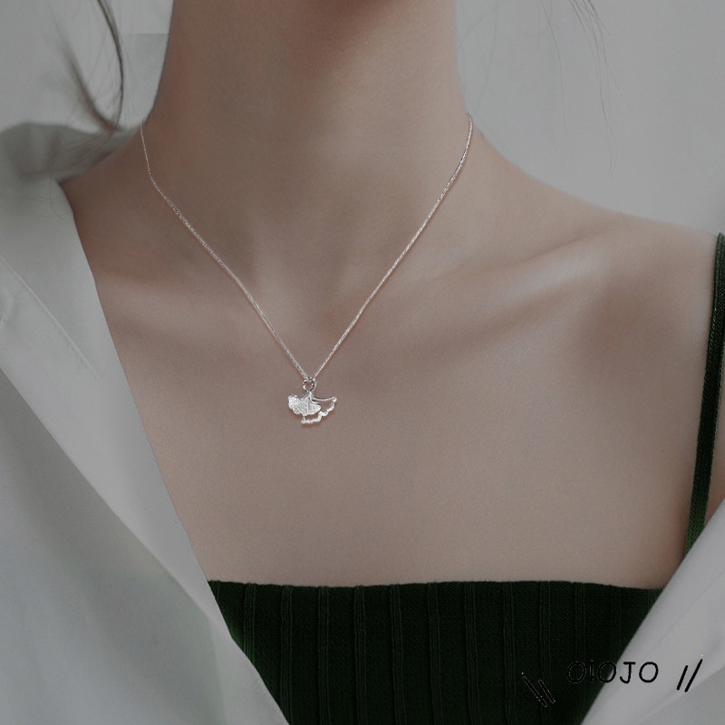 【COD】Kalung ginkgo biloba 1 Pcs Korea Kalung Wanita Titanium Anti Karat Perak Ginkgo Biloba Melubangi Chain Necklace