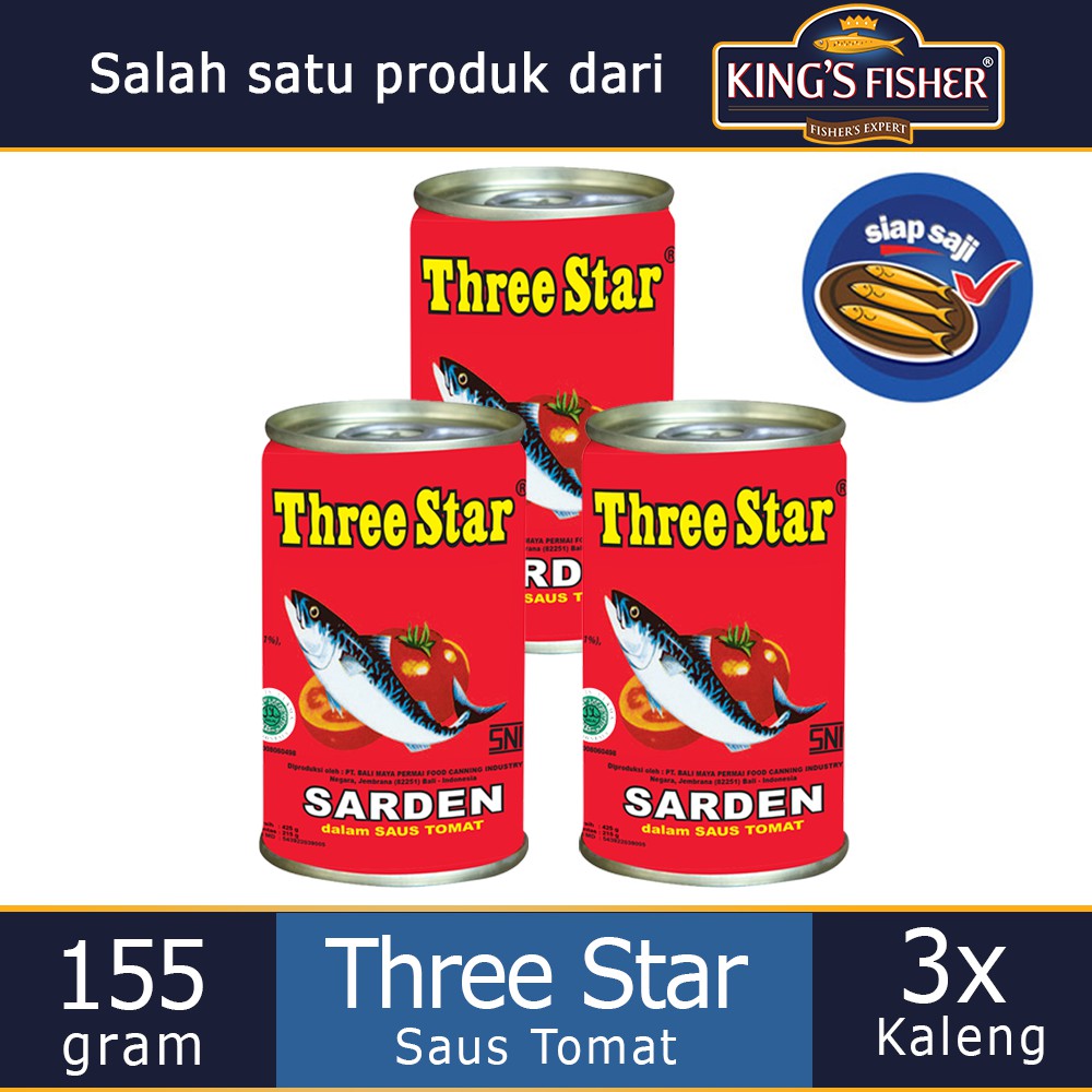 

KtmStore Paket 3 Pcs Three Star Sarden mini saus tomat Makanan Kaleng 155 g