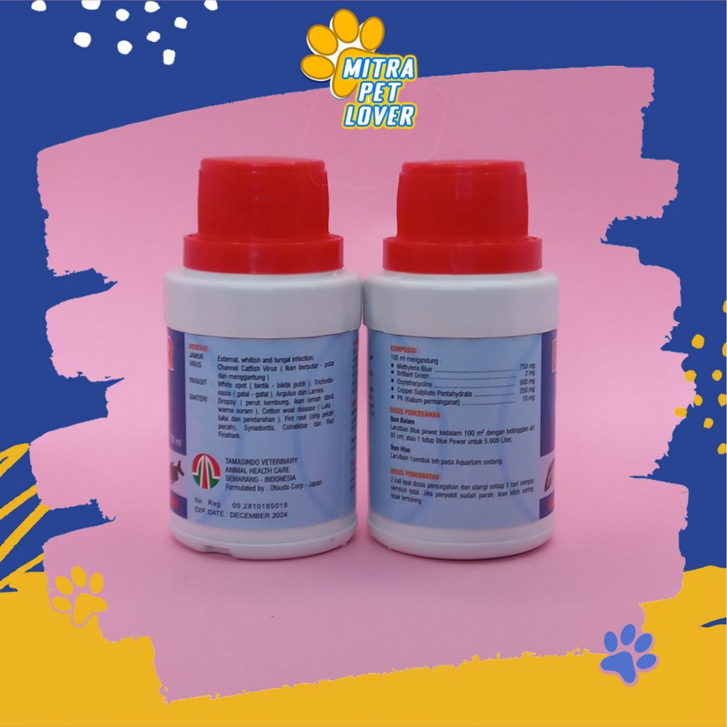 OBAT IKAN ANTI JAMUR VIRUS BAKTERI KUMAN DAN PARASIT - BLUE POWER 125 ML - UNTUK AIR AQUARIUM KOLAM - OBAT GATAL LUKA STRESS SIRIP PECAH - ANIMAL FISH HEALTHCARE AND VETERINARY TAMASINDO KESEHATAN DAN VITAMIN TERNAK HEWAN BINATANG PELIHARAAN MITRAPETLOVER