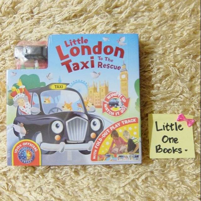 Little London Taxi Board Book with Fold Out Play Track & London Taxi wind up toy / buku mainan mobil