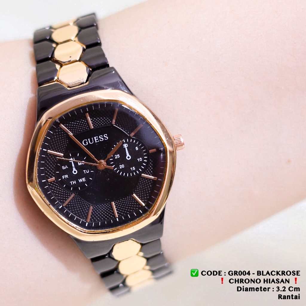 Jam tangan rantai wanita GUESS rosegold / gold grosir ecer free baterai cadangan new model GR008