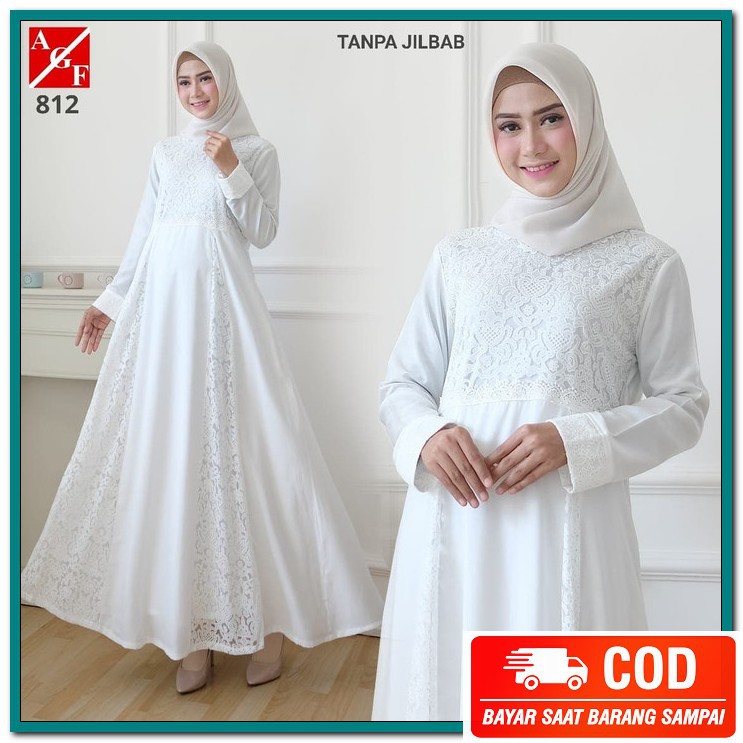Baju Wanita Terbaru 2021 Model Pesta Kekinian Ukhti Ladies 91344  AV488 Agnes Baju Gamis Putih Wan