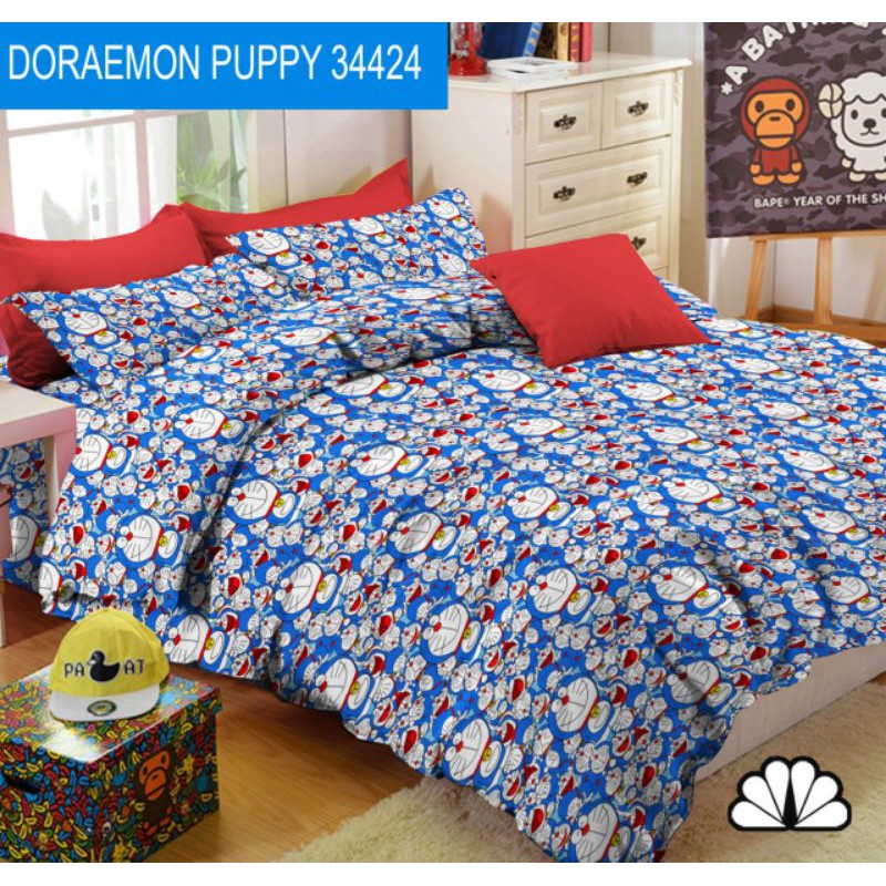 Kain Bahan Sprei Meteran Katun Nikita Motif Doraemon Puppy