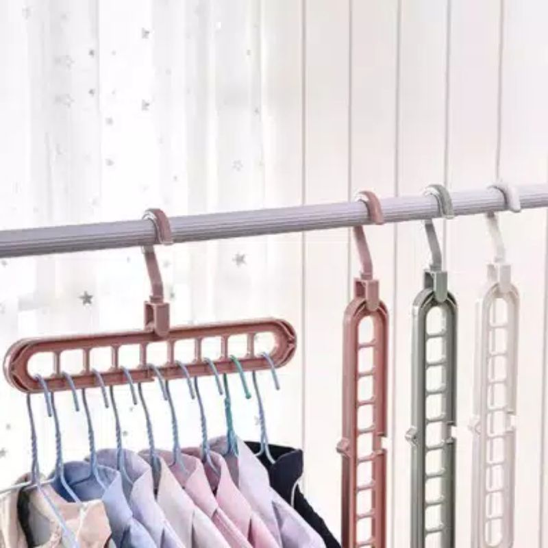 Hanger lipat gantungan jemuran baju pakaian magic 9 lubang in 1 multifungsi wonder hanger organizer