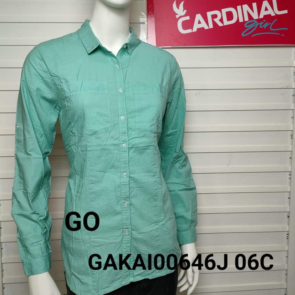 BB CARDINAL CC KEMEJA Pakaian perempuan Atasan Hem Lengan Panjang Casual Motif