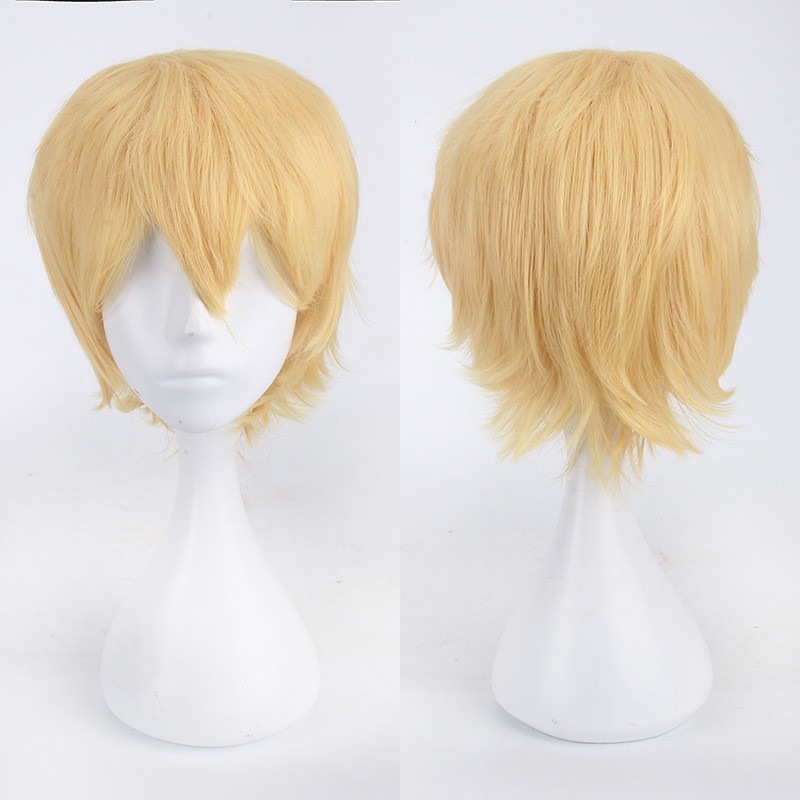 K049-12 prince gold blonde wig base cowok pendek cosplay rambut palsu