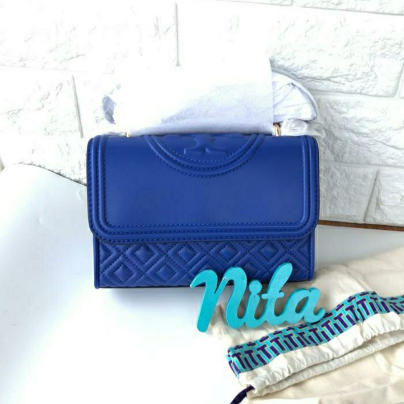 Tas TORY BURCH TB Small Fleming Convertible Shoulder Bag Nautical Blue Leather Original