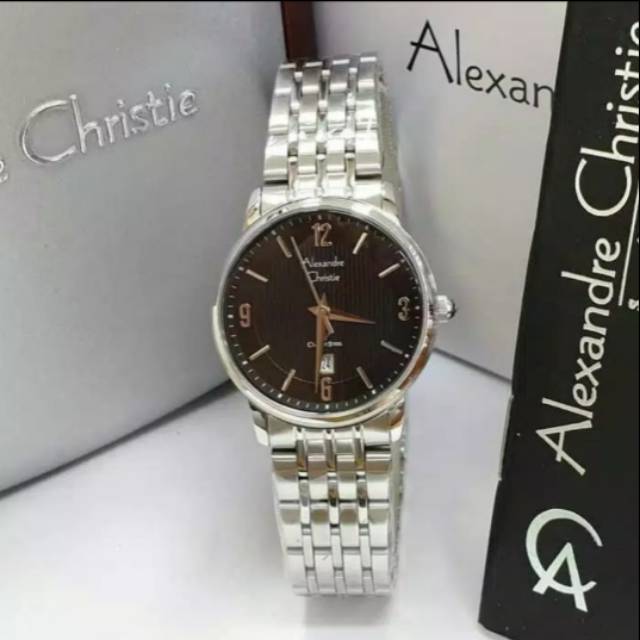 Jam Tangan Alexandre Christie 8327 Wanita Silver Black Original