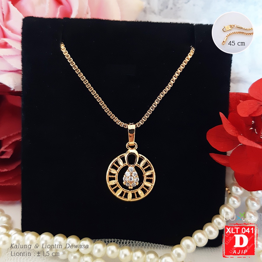 XLT 041 Kalung Itali 45 Set Liontin Waru Perhiasan Lapis Emas 18K Kalung Yaxiya Gold Mata Zirkon Luxx Xuping