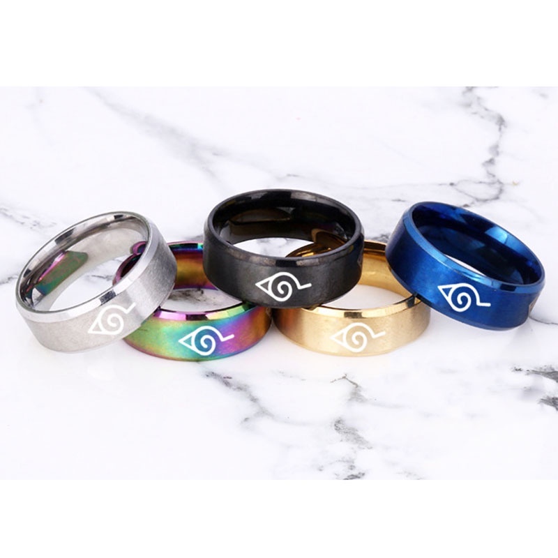 Anime Naruto Fashion Pattern Stainless Steel Ring Men's Punk Jewelry Fashion Accessory Size 7~13