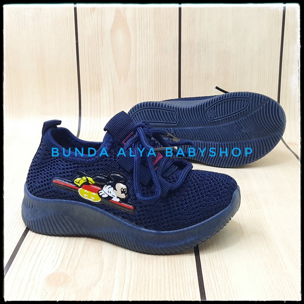 Sepatu Anak Laki Laki IMPORT Umur 2 Tahunan NAVY Elastis - Sepatu Anak Cowok Size 22 Kartun Lucu Alas Karet Anti Licin